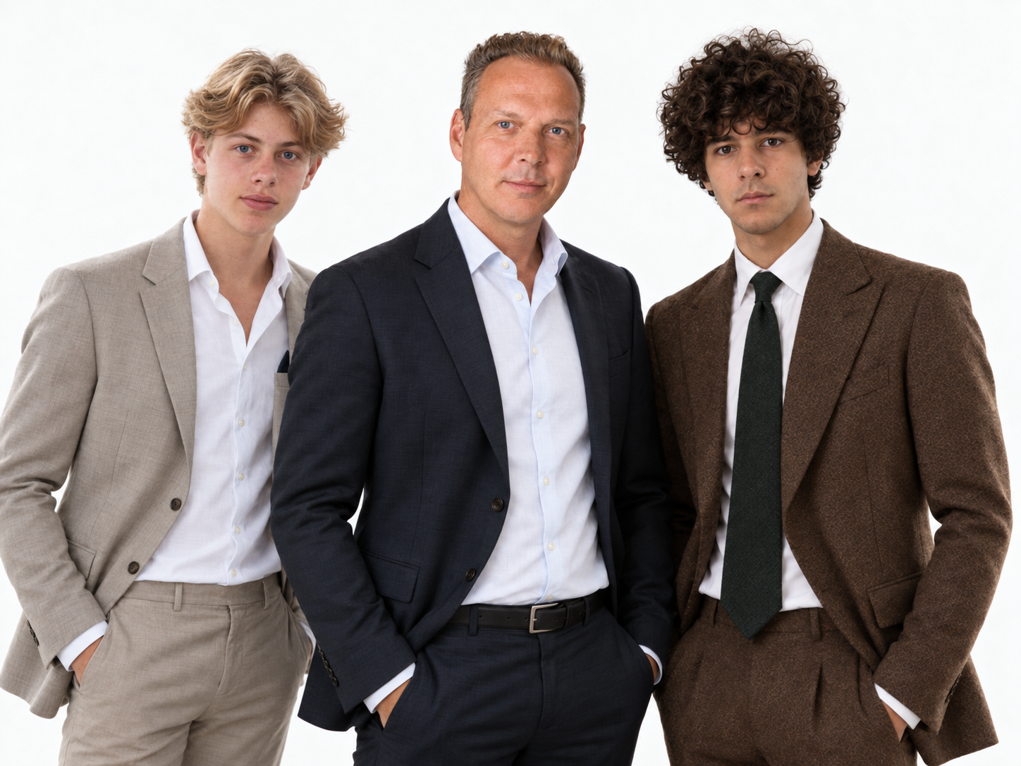 Das dreiköpfige Team hinter meineKI.at, gemeinsam vor einem hellen Hintergrund.